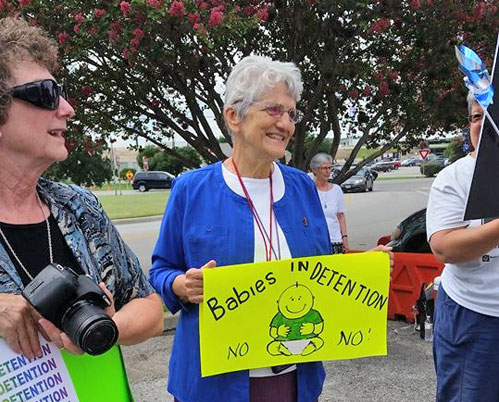 Sister Lourdes Leal protesting the detention of babies and mothers by ICE