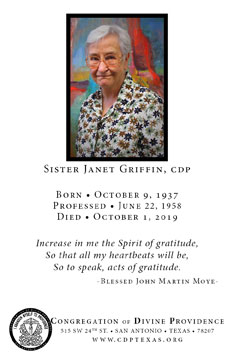Funeral card for Sister Janet Griffin
